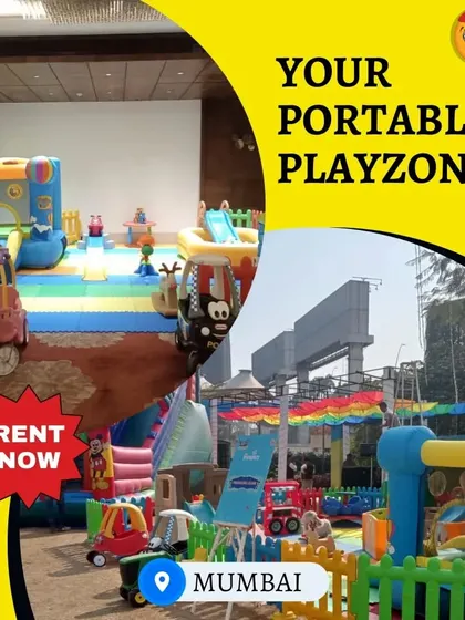 Your portable playzone in Mumbai. This collage shows two different setups, one in a hotel ballroom and another in a large outdoor area, demonstrating my ability to handle any venue.