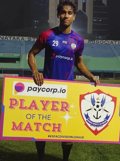 Vidwath Shetty, named Player of the Match for his solid performance, goal, and assist in the KSFA C Division league.