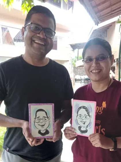 This couple opted for individual caricature portraits. It's a fun activity for guests at parties and get-togethers.