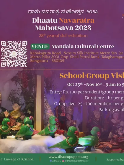 An invitation for school group visits to the 2023 Navaratra Mahotsava. We offer special curated sessions for students to experience our cultural heritage.