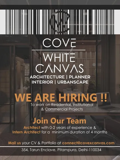 This ad from Cove White Canvas in Delhi uses a barcode design element to attract architects and interns for residential and commercial projects.