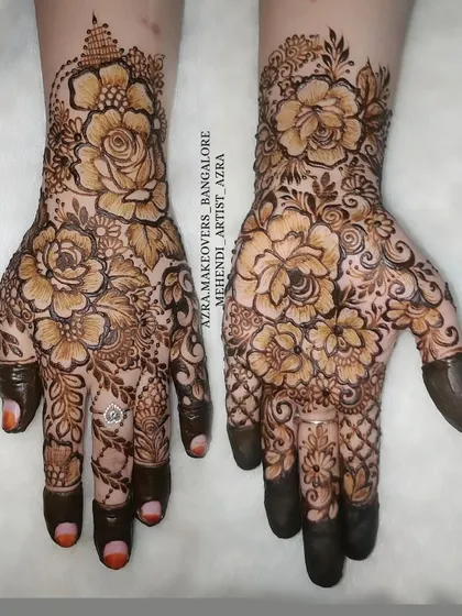 A full view of the Arabic floral design, perfect for someone who wants a statement piece without full coverage.