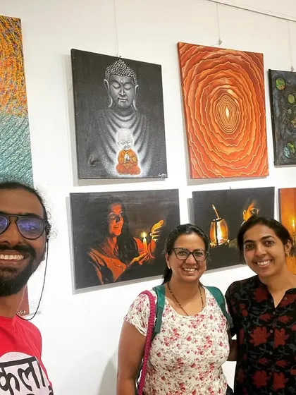 A selfie with my wife and a friend at the exhibition.