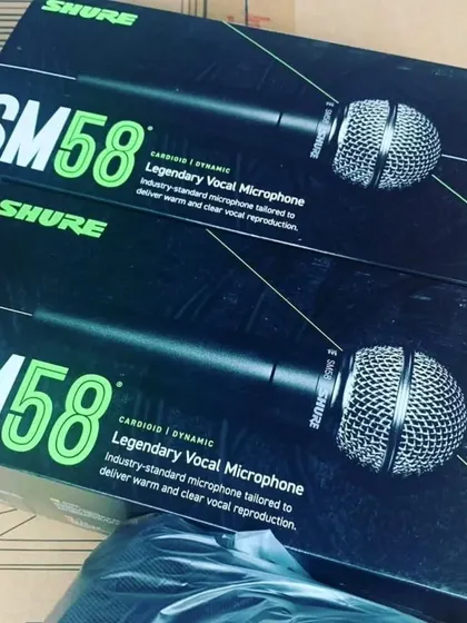 Fresh stock of the legendary Shure SM58 vocal microphone. This is the industry standard for live vocals, known for its durability and clear, warm sound reproduction.