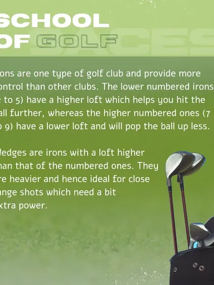 Irons provide control for a wide range of shots. This guide explains the difference between lower numbered irons for distance and higher numbered irons for loft and precision.