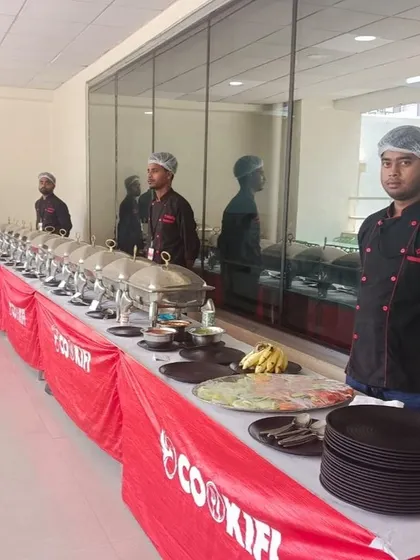 Our professional catering staff ready for a corporate lunch event at IQVIA. Uniformed and trained, they ensure a smooth and hassle-free service.