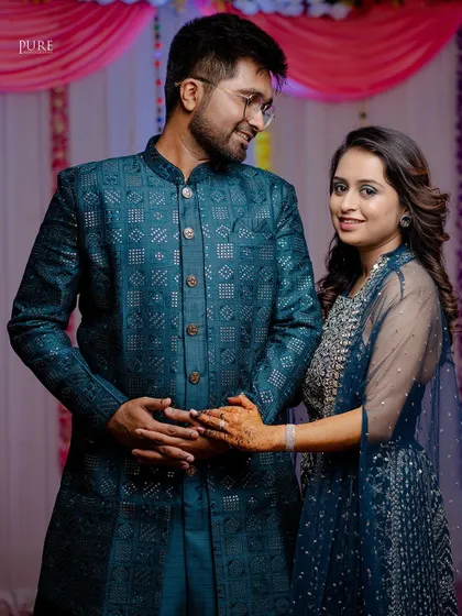 A lovely portrait of the newly engaged couple. The bride's hand on her groom's chest shows their new connection and bond.