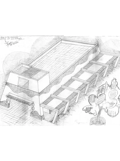 This perspective sketch helped define the overall massing and exterior elements of the coastal office project.