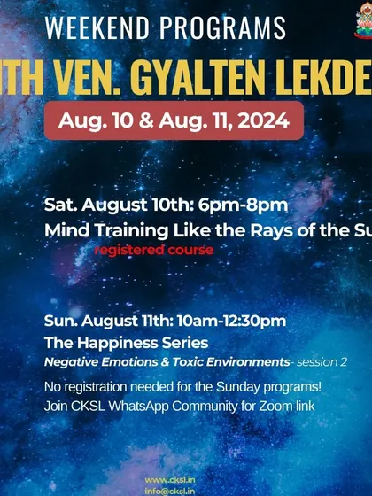 Our "Happiness Series" continues with a session on handling negative emotions and toxic environments. Venerable Gyalten Lekden offers practical advice on managing ego and cultivating a positive mindset.