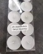 A clear PVC box designed to hold a set of 8 tea light candles. This is a much more elegant way to package tea lights than a simple bag.