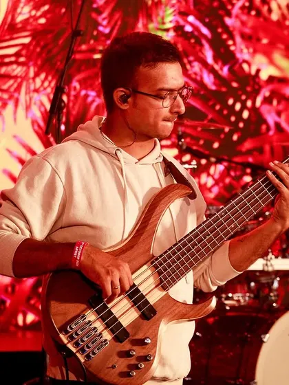 Our bassist in action at 'The Big Feed' festival.