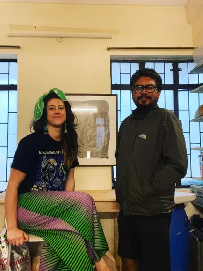 A visiting artist poses with our resident photography expert after a productive darkroom session. We thrive on these collaborations and knowledge-sharing opportunities.
