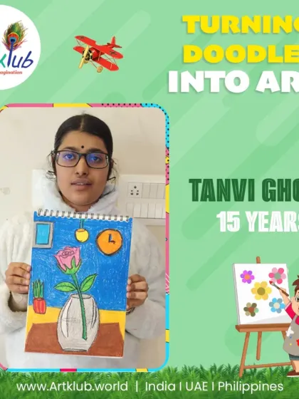Tanvi Ghosh, 15 years old, shows her artistic development with this lovely still life of a rose in a vase.