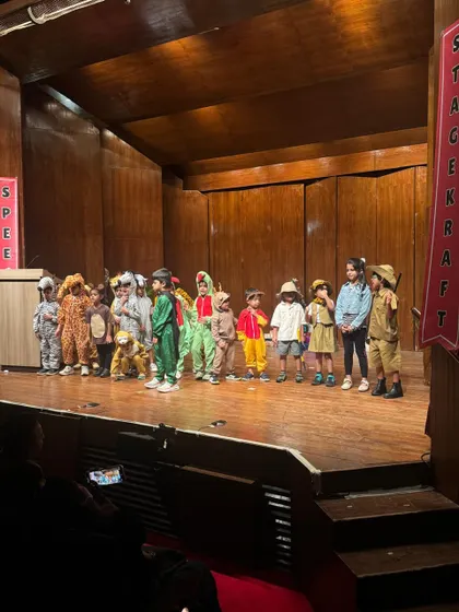 Our jungle explorers and animals line up on stage for their big number.