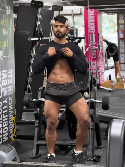 Checking on the ab definition. A strong core is the foundation of all strength, and it's built with consistent training and a clean diet.