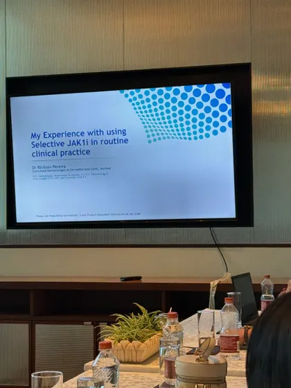 My presentation on a productive Sunday morning, discussing my clinical experience with the selective JAK1 inhibitor Abrocitinib. Its ability to provide rapid itch relief has been a game-changer for my patients with atopic eczema.