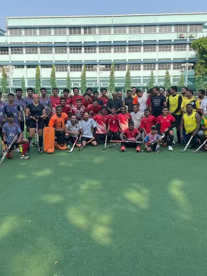 A large group photo with players from Don Bosco Matunga. We were honored to play on their turf and meet some of the area's legendary ex-players.