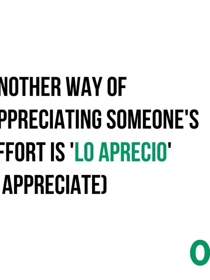 Another way to show appreciation is to say 'Lo aprecio' (I appreciate it).