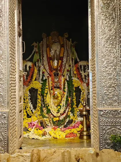 The deity at a temple in Mangalore, connected to the Naga or snake worship traditions of the Tuluva people. The local stories and myths are deeply intertwined with the land.