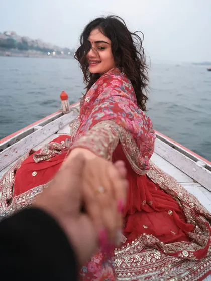 Take my hand and I'll lead you to where my heart belongs. A romantic 'follow me to' style portrait, capturing the intimate connection between a couple and the city of Varanasi.