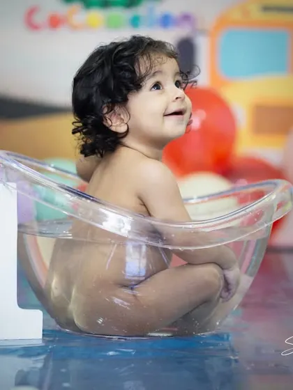 A candid moment from the Cocomelon splash session. These are perfect for celebrating a first birthday or just for fun.