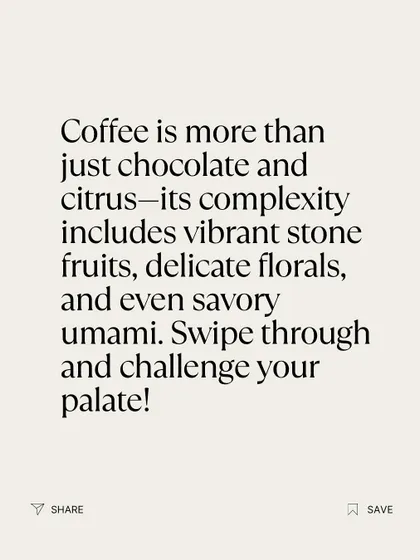 A text graphic encouraging people to challenge their palate and explore the complex flavors in coffee beyond just chocolate and citrus.