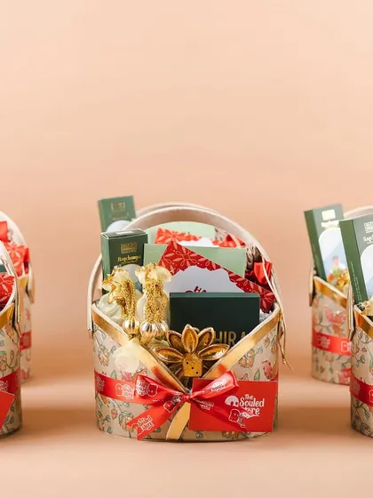We loved curating these festive hampers for The Souled Store. The unique metal-handled baskets were filled with goodies and branded with their logo for a memorable Diwali gift.