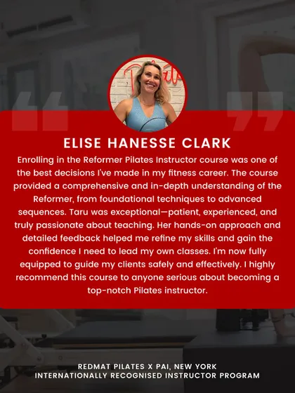 Elise's story highlights the comprehensive nature of the Reformer course. The hands-on approach and detailed feedback are designed to make you a top-notch, fully equipped Pilates instructor.