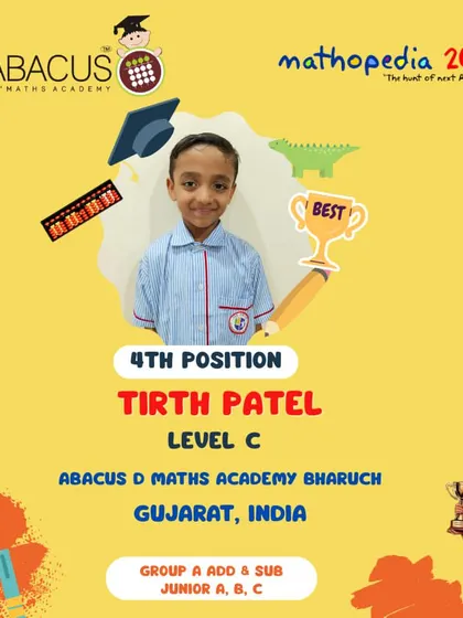 Tirth Patel from Bharuch, Gujarat, a 4th Position winner.