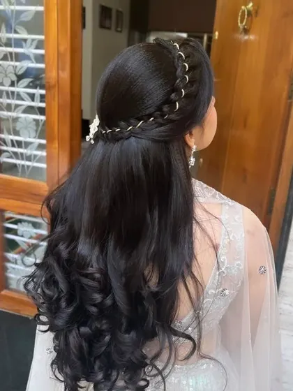 A side view of the elegant hairstyle.