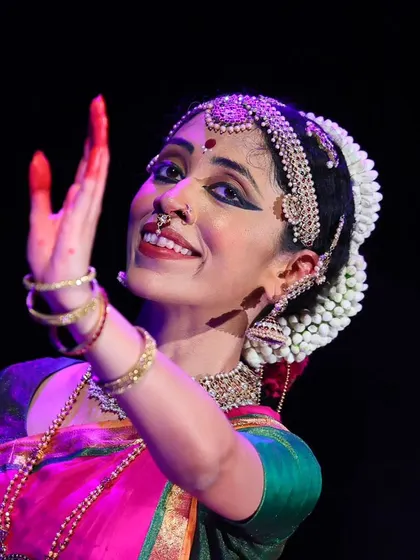 A close-up capturing the 'shringara' or romantic love aspect of the performance. The dance is my conversation with Krishna, filled with expression and emotion.