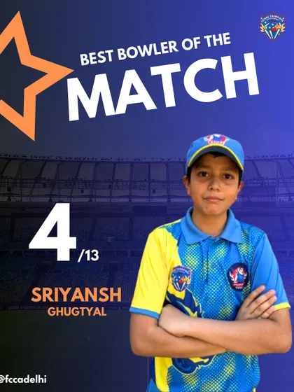 A graphic celebrating Sriyansh's incredible bowling spell of 4 for 13.