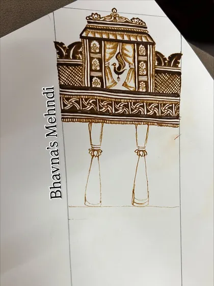 Sketching out a palanquin (doli) design. We break down complex figures into simple shapes so students can easily learn to draw them.