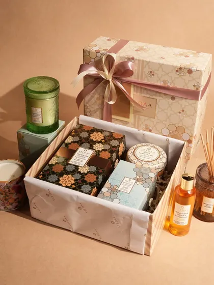 A beautifully composed gift set featuring a variety of our home fragrance products. The mix of candles, diffusers, and our signature packaging makes this a versatile and luxurious gift for anyone.