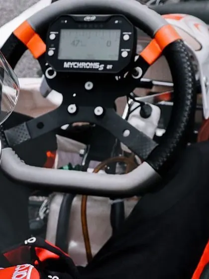 From the driver's perspective, looking at the MyChron5 data screen. This technology allows us to make precise, data driven adjustments to improve lap times.