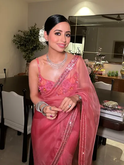Lights, colors, and a dash of glam for designer Sunaina Khera. This Diwali look is magical and festive.