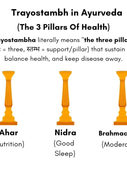 Ayurveda teaches that true wellness rests on three pillars, or Trayostambha: Ahar (Nutrition), Nidra (Good Sleep), and Brahmacharya (Moderation).
