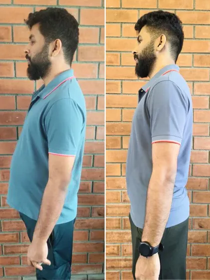 This side-profile comparison of Vishnu shows a visible reduction in his midsection and an overall leaner build, a testament to our structured program.