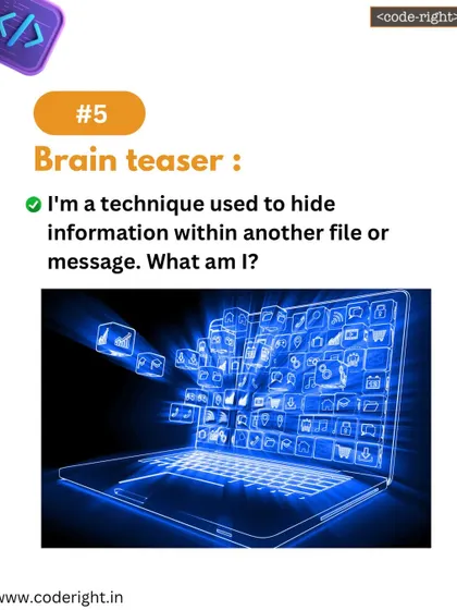 Brain Teaser: I'm a technique used to hide information within another file or message. What am I? An intriguing puzzle that introduces the concept of steganography.