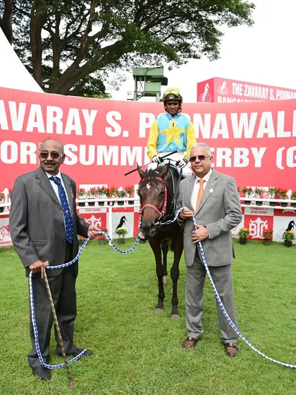Star of India, with jockey Neeraj Rawal, after winning The Mysore Cup.