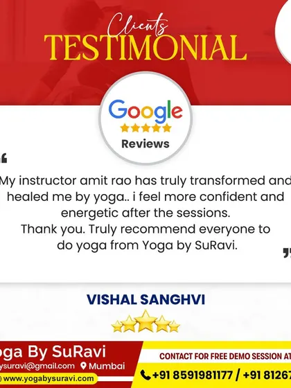 Nothing makes us happier than seeing our clients transform. This review from Vishal Sanghvi highlights the healing and confidence-building power of personalized yoga. We are grateful to be a part of his journey.