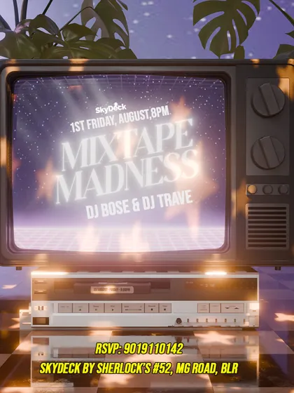 A retro-themed "Mixtape Madness" poster. This event brings back old-school vibes with a modern twist.