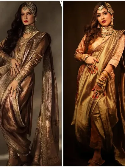 Glimpses from my "Global Glam" workshop, featuring an Indo-Western fusion look with a metallic gold theme. This style is perfect for high-fashion editorials and requires advanced draping and makeup skills.