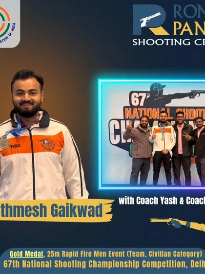 Congratulations to Prathmesh Gaikwad for his key role in securing the Gold Medal for Maharashtra in the 25m Rapid Fire Men Team event at the 67th National Shooting Championship. Team victories are a special point of pride for us.