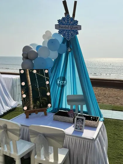 A 'Frosted Glam' station set up in a teepee, where little guests could get their hair and makeup done, fit for an ice princess.