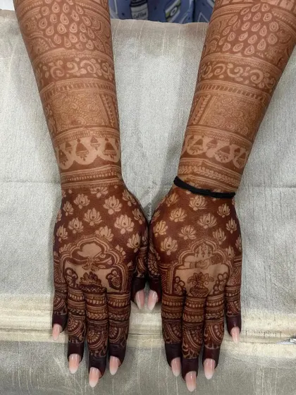 The beautiful dark stain of a lotus-themed design, showing how the delicate patterns hold their color.