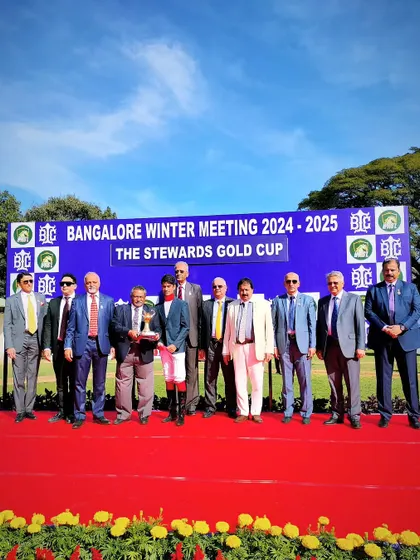 The winning team of Roman Spirit at the presentation ceremony for The Stewards Gold Cup.