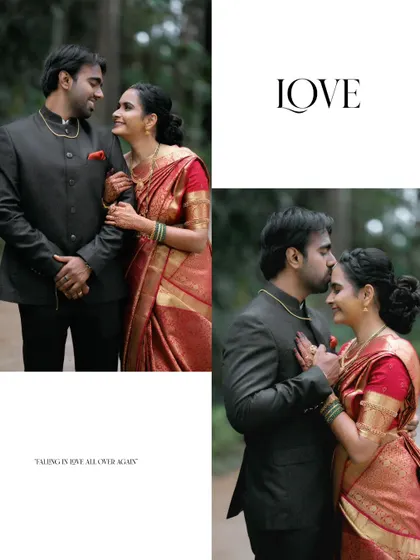 A collage of romantic moments between the newly married couple, capturing their love and happiness right after the ceremony.