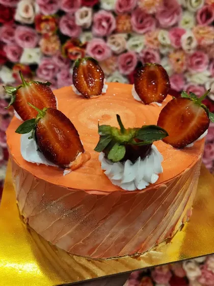 A fresh strawberry fruit cake. I use the freshest seasonal fruits to ensure the best flavor in my cakes.
