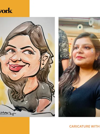 Capturing a vibrant personality during a live art event at WeWork. These sessions provide a fun break from the workday and a personal piece of art to take home.